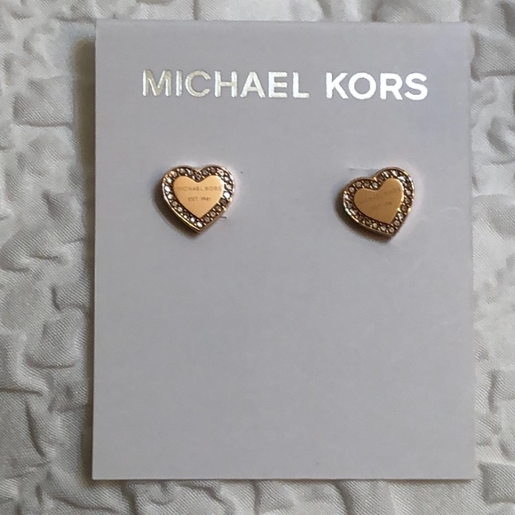 Michael Kors Rose Gold Plated Stainless Steel Crystal Heart Stud Earrings NWT - Picture 12 of 16